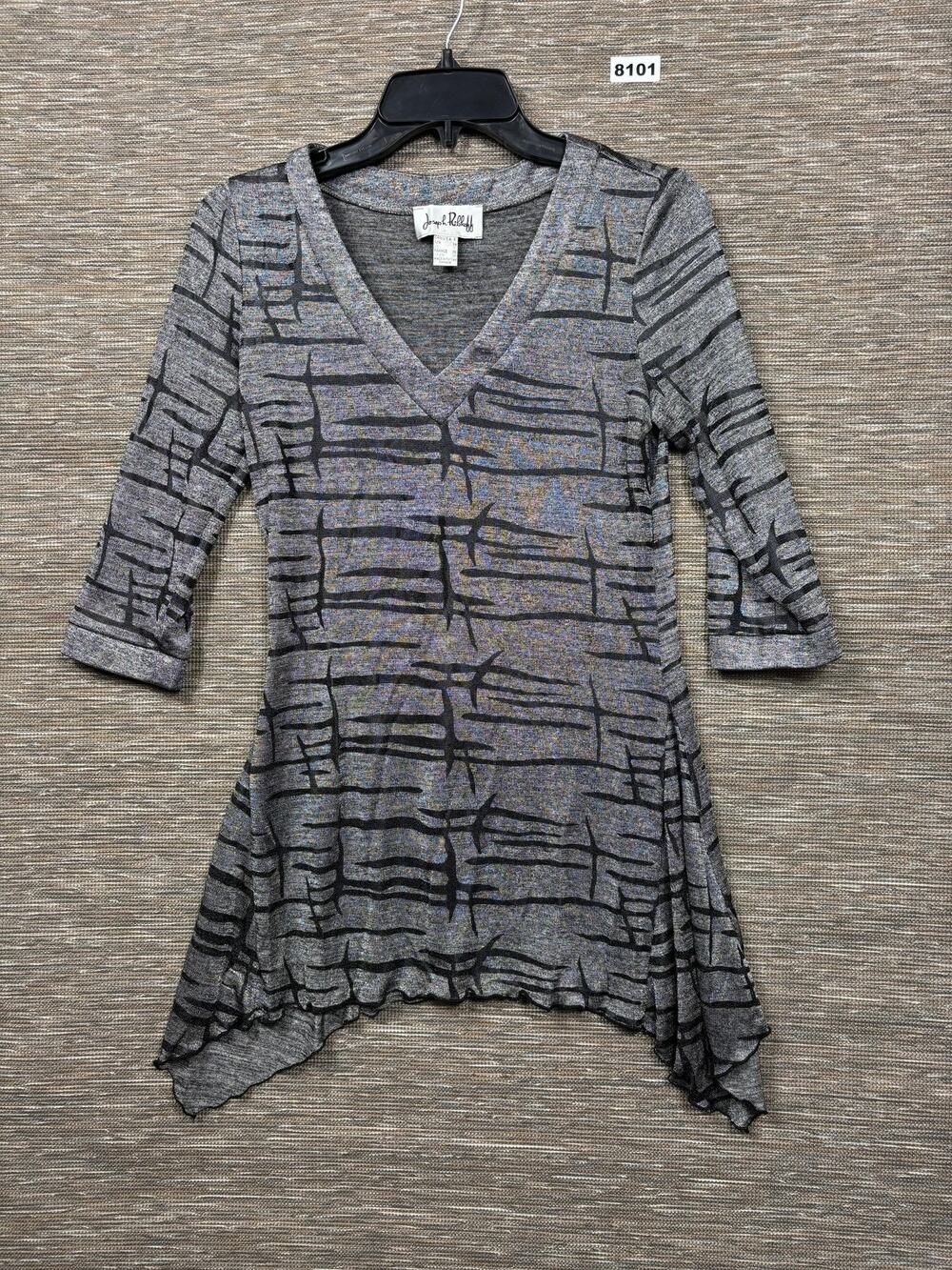 Joseph Ribkoff Blouse Womens 6 Gray Abstract Print V Neck 3/4 Sleeve Tunic Top